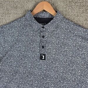 Bogey Bros Mens Golf Polo Shirt XL Black White Maze Print Short Sleeve Button Up